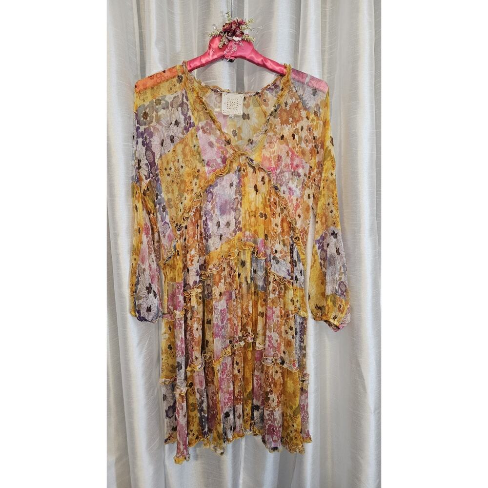 JOHNNYWAS JADE Designer BohoChic Feminine Flowy Yellow Floral Dress Festival Med